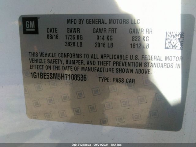 Photo 8 VIN: 1G1BE5SM5H7108536 - CHEVROLET CRUZE 