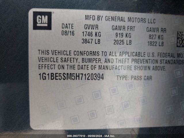 Photo 8 VIN: 1G1BE5SM5H7120394 - CHEVROLET CRUZE 