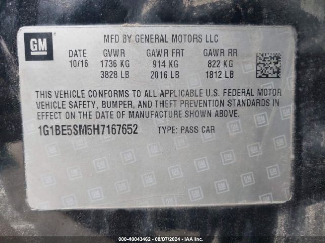 Photo 8 VIN: 1G1BE5SM5H7167652 - CHEVROLET CRUZE 