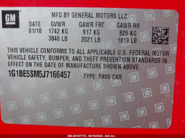 Photo 8 VIN: 1G1BE5SM5J7166457 - CHEVROLET CRUZE 