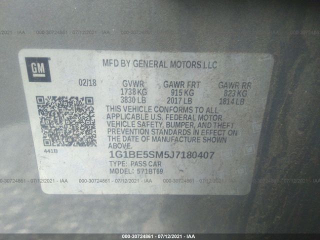 Photo 8 VIN: 1G1BE5SM5J7180407 - CHEVROLET CRUZE 