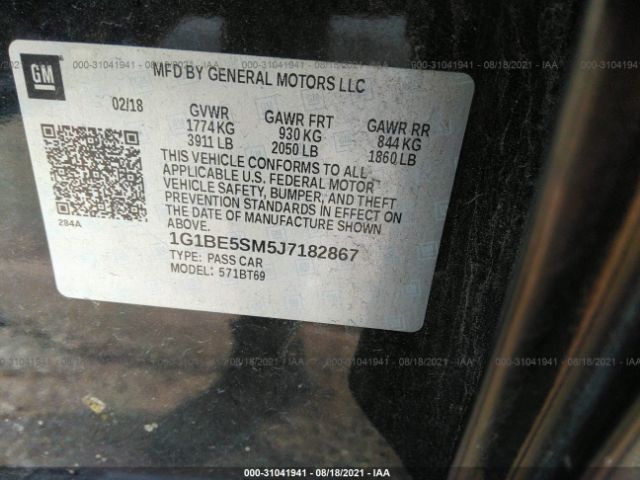 Photo 8 VIN: 1G1BE5SM5J7182867 - CHEVROLET CRUZE 