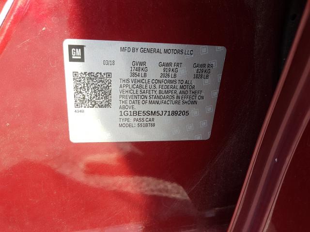 Photo 9 VIN: 1G1BE5SM5J7189205 - CHEVROLET CRUZE LT 