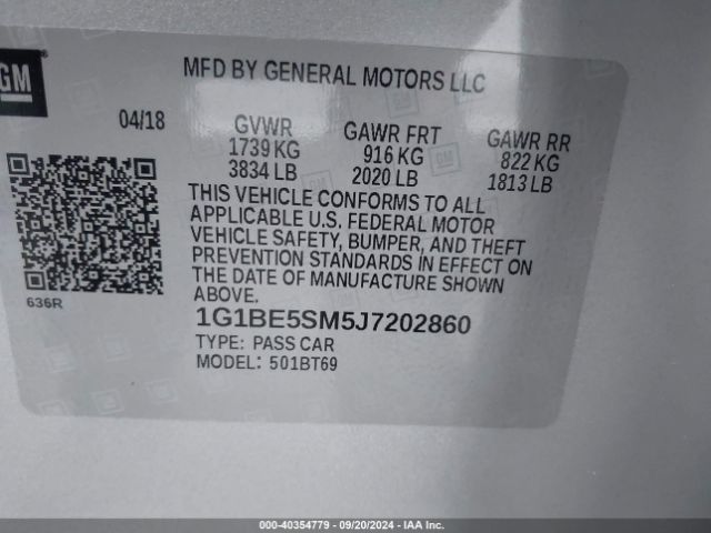 Photo 8 VIN: 1G1BE5SM5J7202860 - CHEVROLET CRUZE 