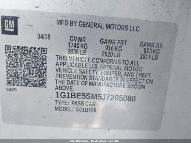 Photo 8 VIN: 1G1BE5SM5J7205080 - CHEVROLET CRUZE 