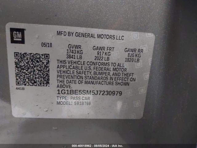 Photo 8 VIN: 1G1BE5SM5J7230979 - CHEVROLET CRUZE 