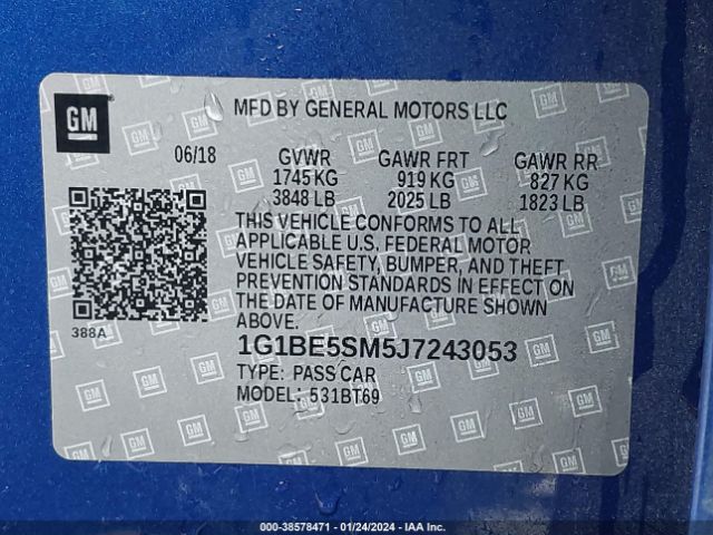 Photo 8 VIN: 1G1BE5SM5J7243053 - CHEVROLET CRUZE 