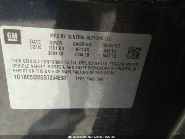 Photo 8 VIN: 1G1BE5SM6G7254538 - CHEVROLET CRUZE 