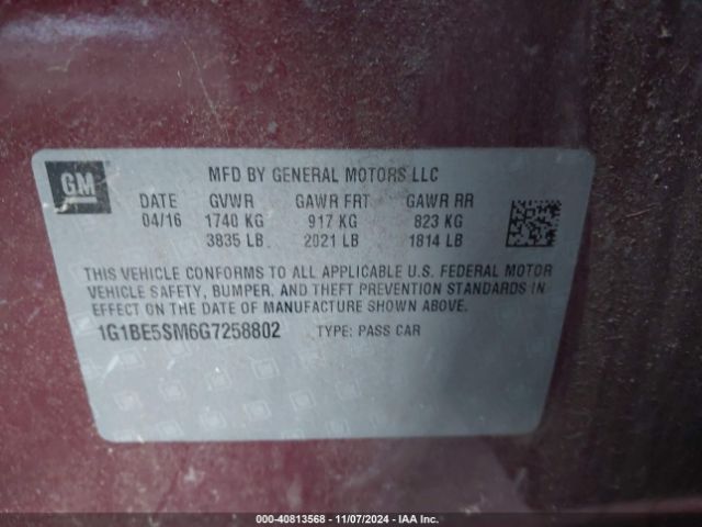 Photo 8 VIN: 1G1BE5SM6G7258802 - CHEVROLET CRUZE 