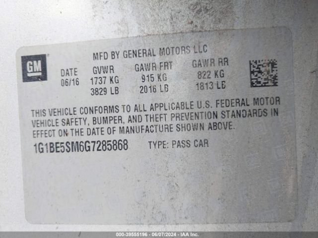 Photo 8 VIN: 1G1BE5SM6G7285868 - CHEVROLET CRUZE 