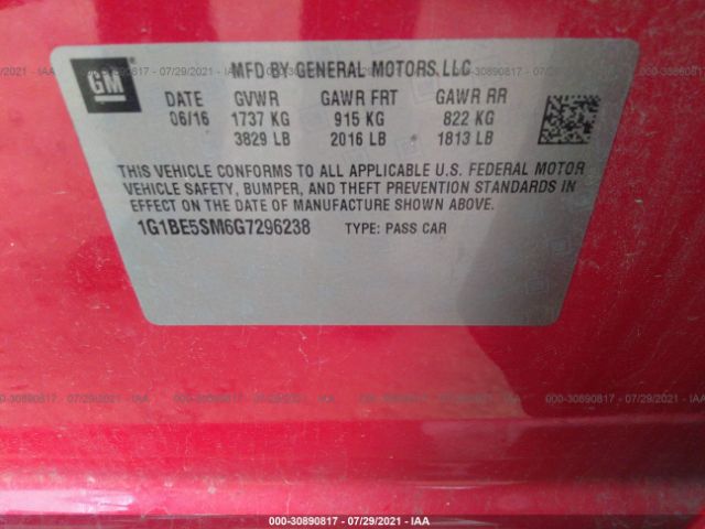 Photo 8 VIN: 1G1BE5SM6G7296238 - CHEVROLET CRUZE 