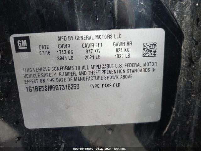 Photo 8 VIN: 1G1BE5SM6G7316259 - CHEVROLET CRUZE 