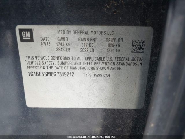 Photo 8 VIN: 1G1BE5SM6G7319212 - CHEVROLET CRUZE 