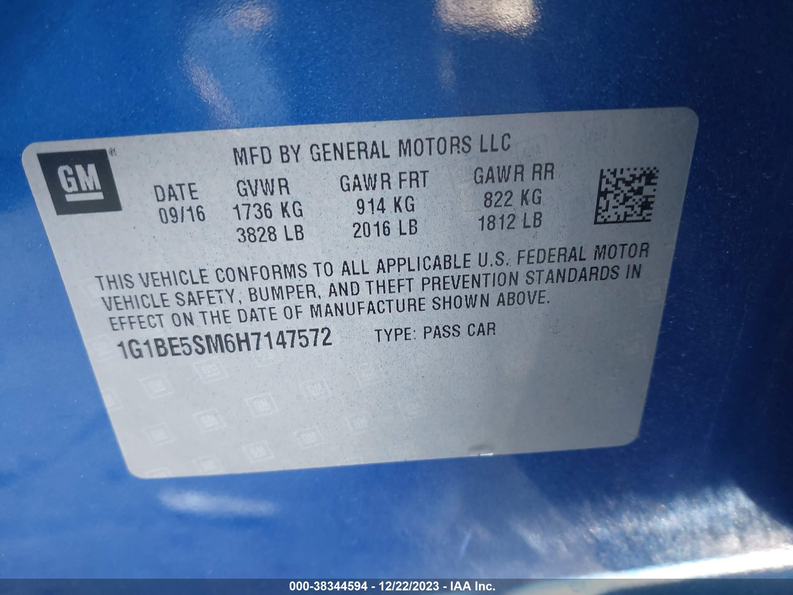 Photo 8 VIN: 1G1BE5SM6H7147572 - CHEVROLET CRUZE 