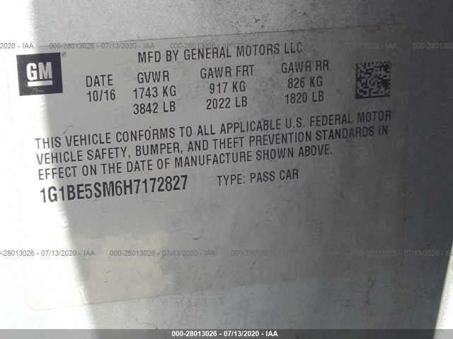 Photo 8 VIN: 1G1BE5SM6H7172827 - CHEVROLET CRUZE 