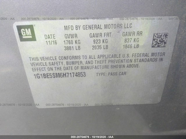 Photo 8 VIN: 1G1BE5SM6H7174853 - CHEVROLET CRUZE 