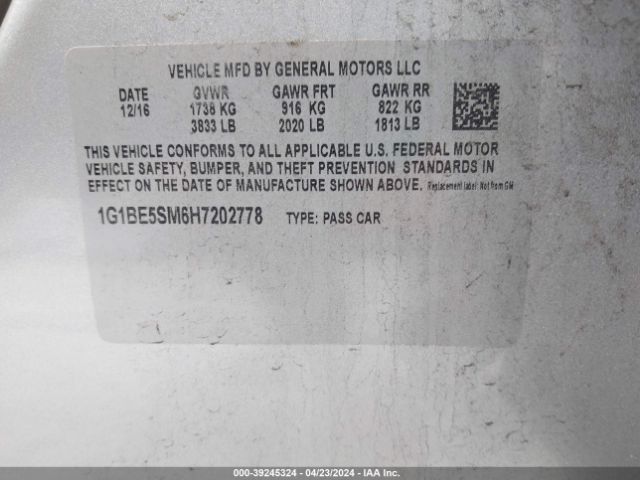 Photo 8 VIN: 1G1BE5SM6H7202778 - CHEVROLET CRUZE 