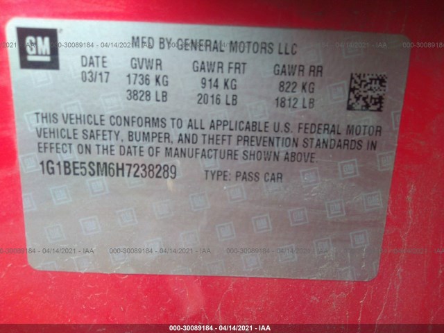 Photo 8 VIN: 1G1BE5SM6H7238289 - CHEVROLET CRUZE 