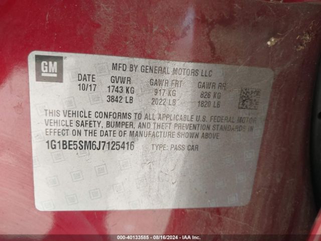 Photo 8 VIN: 1G1BE5SM6J7125416 - CHEVROLET CRUZE 