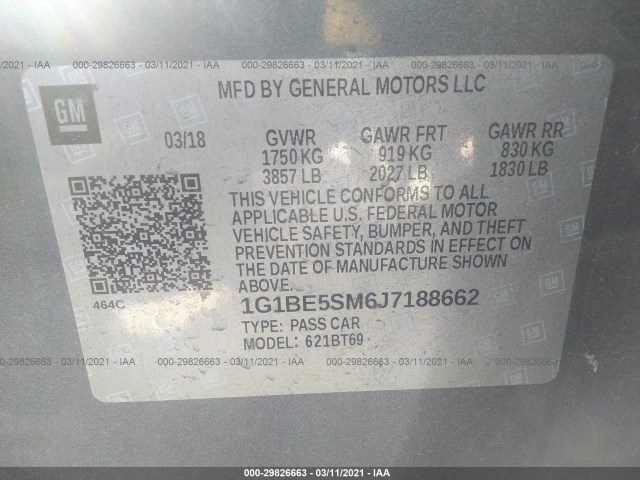 Photo 8 VIN: 1G1BE5SM6J7188662 - CHEVROLET CRUZE 