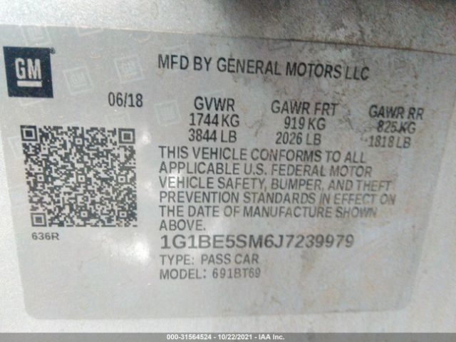 Photo 8 VIN: 1G1BE5SM6J7239979 - CHEVROLET CRUZE 