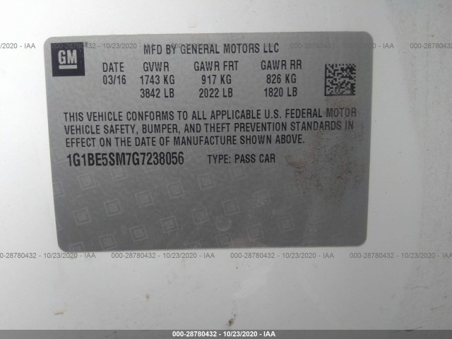 Photo 8 VIN: 1G1BE5SM7G7238056 - CHEVROLET CRUZE 