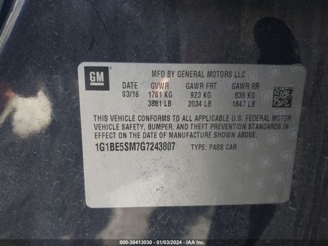 Photo 8 VIN: 1G1BE5SM7G7243807 - CHEVROLET CRUZE 