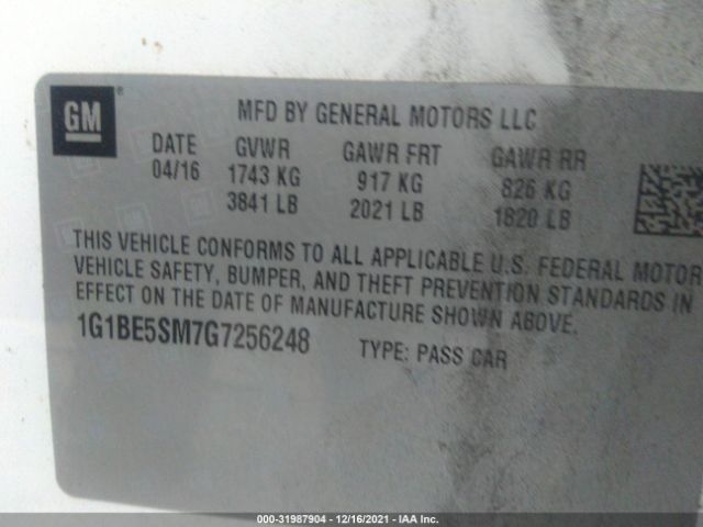 Photo 8 VIN: 1G1BE5SM7G7256248 - CHEVROLET CRUZE 