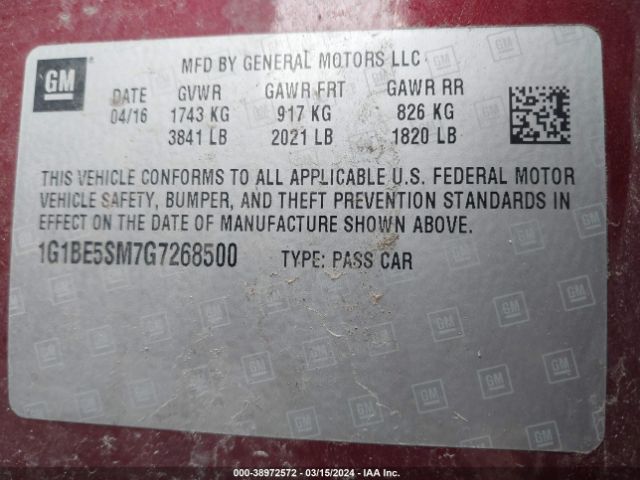 Photo 8 VIN: 1G1BE5SM7G7268500 - CHEVROLET CRUZE 