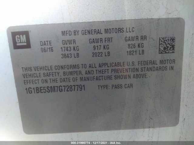 Photo 8 VIN: 1G1BE5SM7G7287791 - CHEVROLET CRUZE 