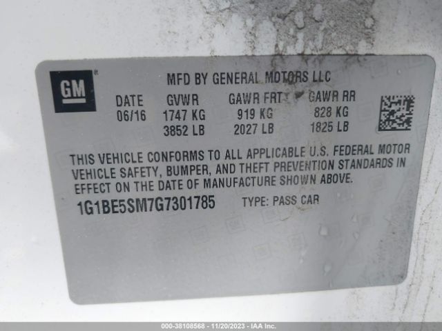 Photo 8 VIN: 1G1BE5SM7G7301785 - CHEVROLET CRUZE 