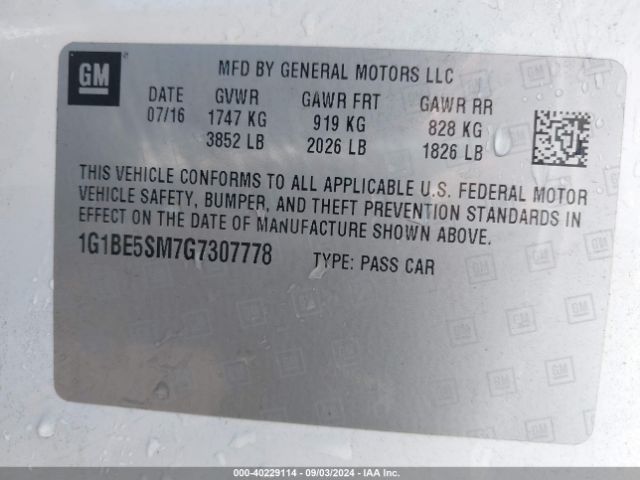 Photo 8 VIN: 1G1BE5SM7G7307778 - CHEVROLET CRUZE 