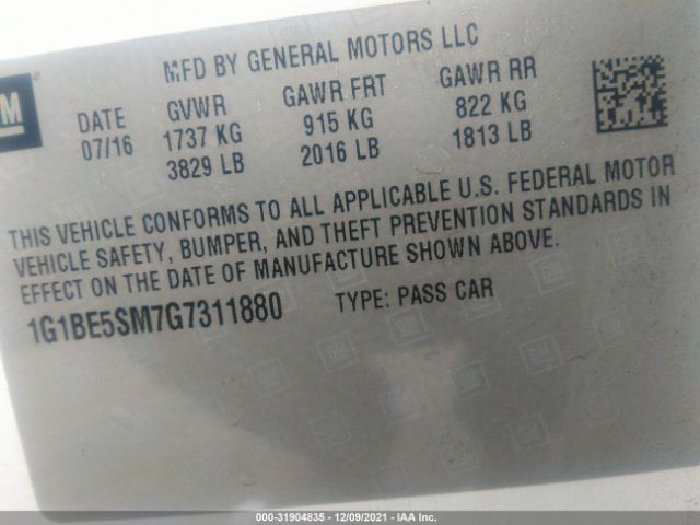 Photo 8 VIN: 1G1BE5SM7G7311880 - CHEVROLET CRUZE 