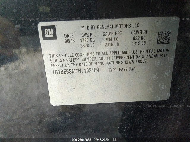 Photo 8 VIN: 1G1BE5SM7H7102169 - CHEVROLET CRUZE 