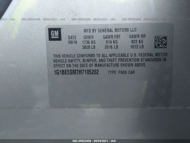 Photo 8 VIN: 1G1BE5SM7H7105282 - CHEVROLET CRUZE 