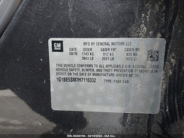 Photo 8 VIN: 1G1BE5SM7H7116332 - CHEVROLET CRUZE 