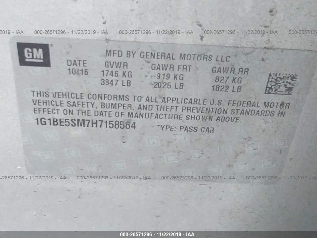 Photo 8 VIN: 1G1BE5SM7H7158564 - CHEVROLET CRUZE 