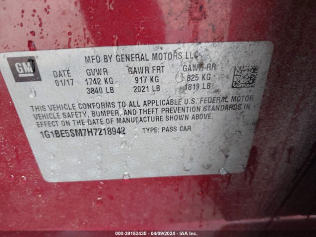 Photo 8 VIN: 1G1BE5SM7H7218942 - CHEVROLET CRUZE 