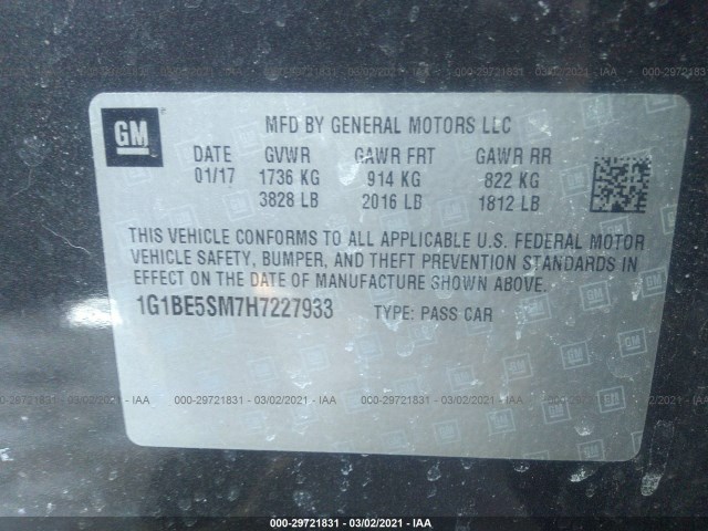 Photo 8 VIN: 1G1BE5SM7H7227933 - CHEVROLET CRUZE 