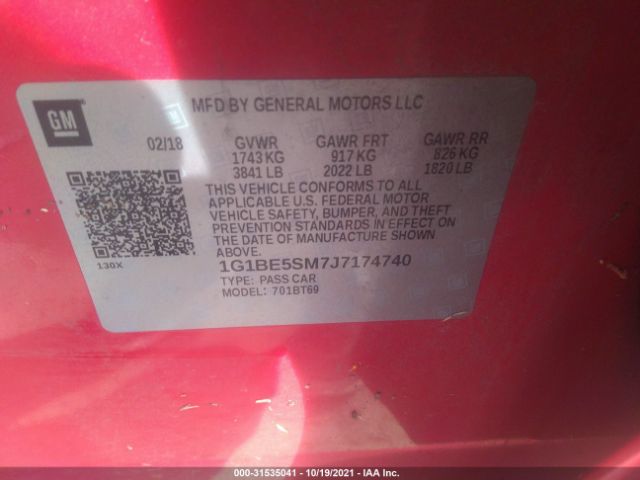 Photo 8 VIN: 1G1BE5SM7J7174740 - CHEVROLET CRUZE 