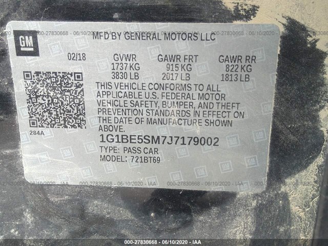 Photo 8 VIN: 1G1BE5SM7J7179002 - CHEVROLET CRUZE 