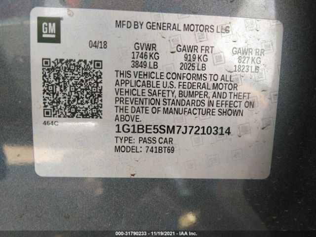 Photo 8 VIN: 1G1BE5SM7J7210314 - CHEVROLET CRUZE 