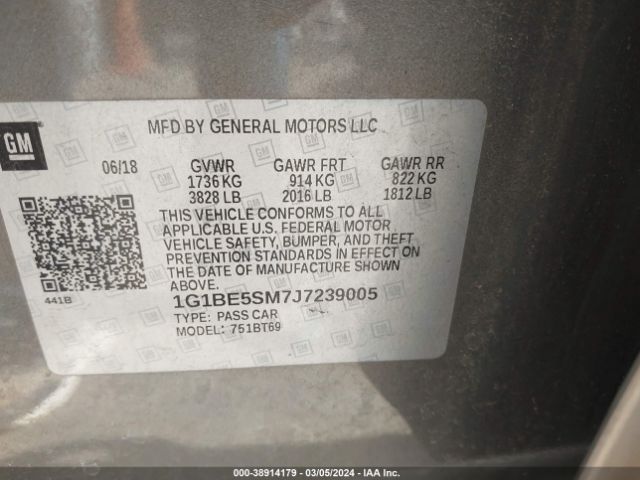 Photo 8 VIN: 1G1BE5SM7J7239005 - CHEVROLET CRUZE 