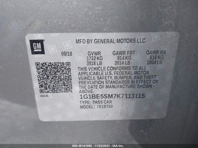 Photo 8 VIN: 1G1BE5SM7K7113115 - CHEVROLET CRUZE 