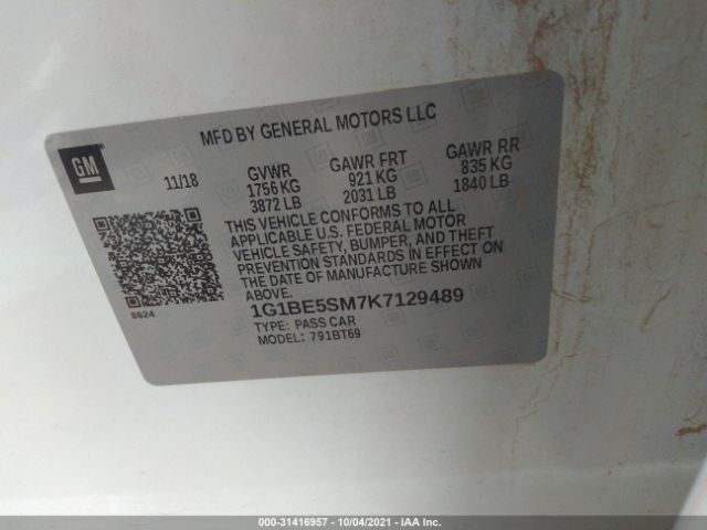 Photo 8 VIN: 1G1BE5SM7K7129489 - CHEVROLET CRUZE 