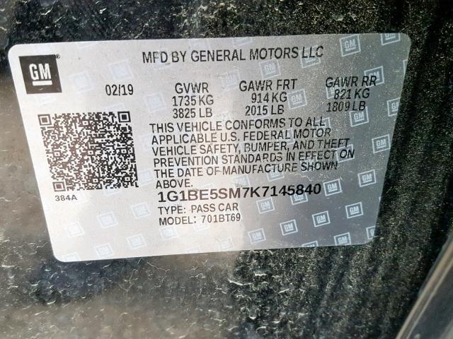 Photo 9 VIN: 1G1BE5SM7K7145840 - CHEVROLET CRUZE LT 