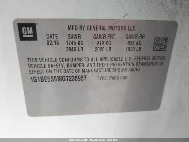 Photo 8 VIN: 1G1BE5SM8G7235957 - CHEVROLET CRUZE 