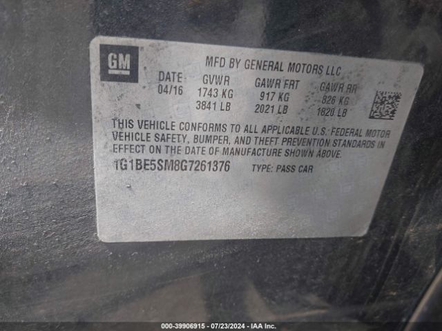 Photo 8 VIN: 1G1BE5SM8G7261376 - CHEVROLET CRUZE 