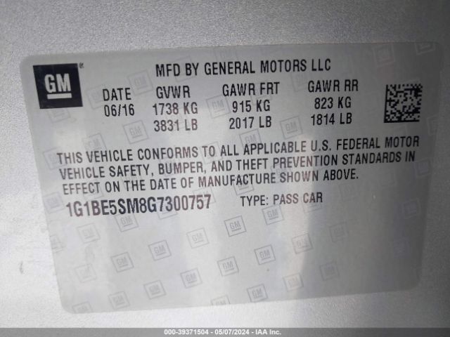 Photo 8 VIN: 1G1BE5SM8G7300757 - CHEVROLET CRUZE 