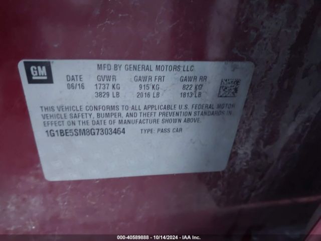 Photo 8 VIN: 1G1BE5SM8G7303464 - CHEVROLET CRUZE 